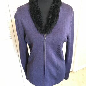 💜 Luxe Ribbed Zip-Up Sweater w/ Faux Fur Collar - Size M